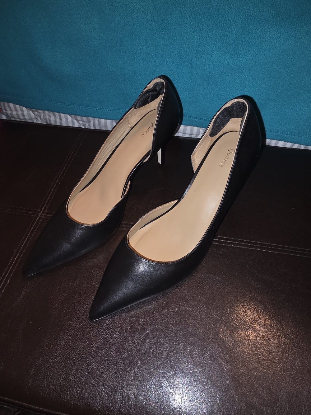 Quince Black Pointed Toe Italian Leather D'Orsay Pumps